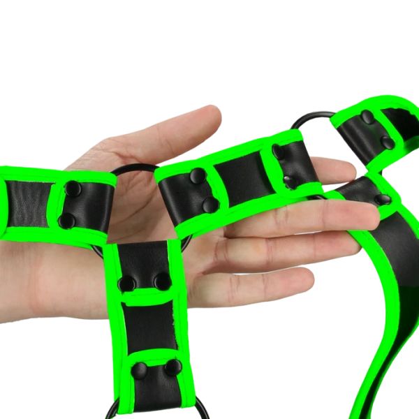 Ouch! Glow in the Dark Black Men's PU Leather BDSM Body Harness S/XL