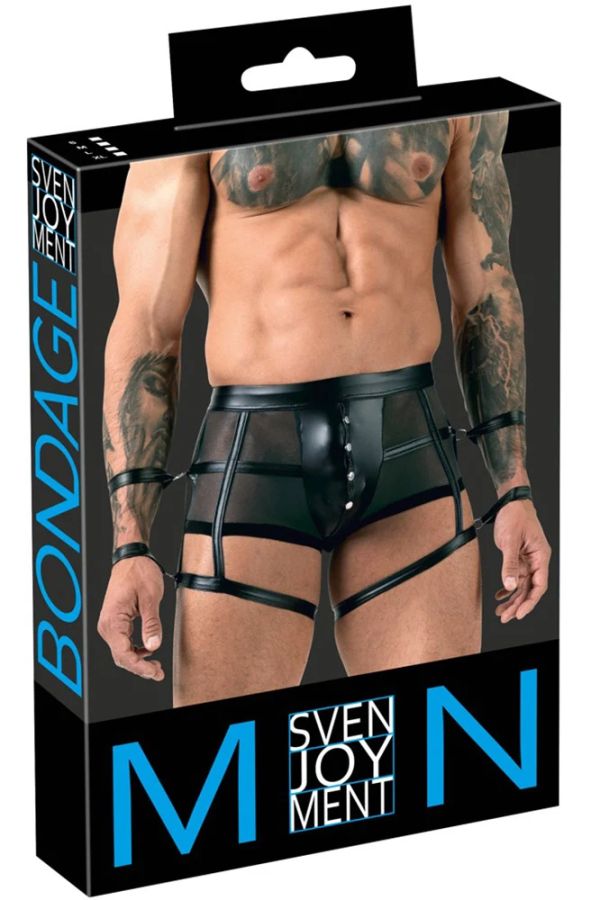 Svenjoyment BONDAGE Black Men's Powernet Boxer Briefs with Restraints and Opening Pouch S/XL