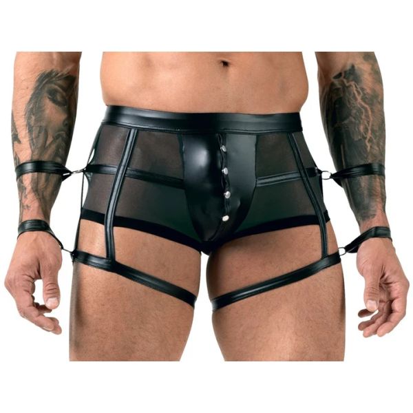 Svenjoyment BONDAGE Black Men's Powernet Boxer Briefs with Restraints and Opening Pouch S/XL