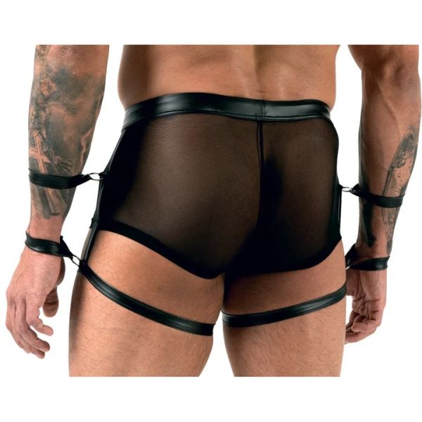 Svenjoyment BONDAGE Black Men's Powernet Boxer Briefs with Restraints and Opening Pouch S/XL