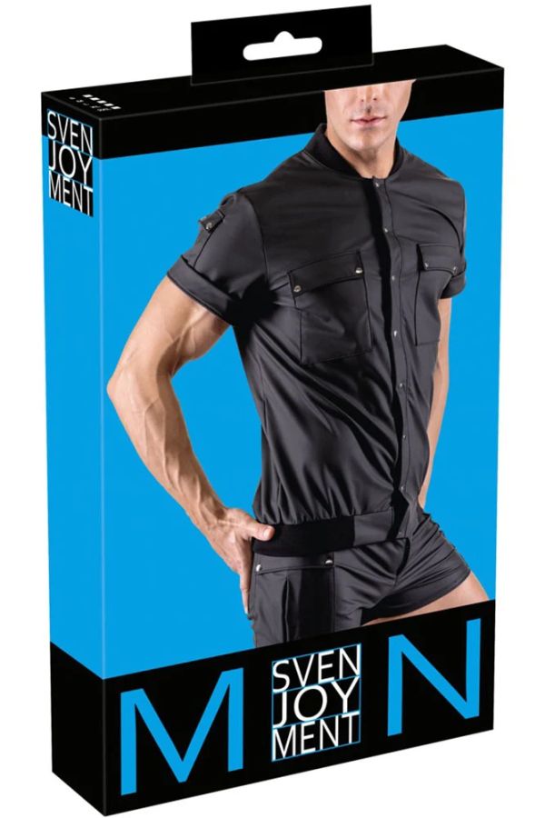 Svenjoyment черна мъжка риза тип блузон с матов ефект и джобове S/XL