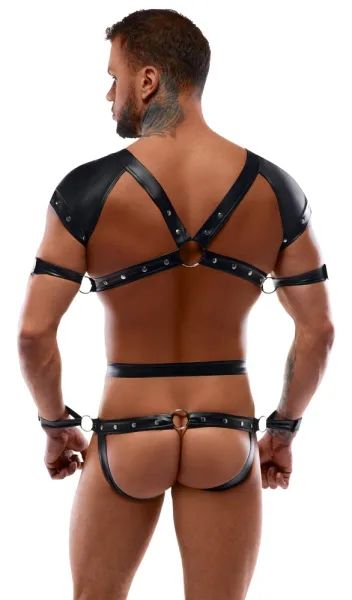 Svenjoyment BONDAGE Black Men's Harness Body with 4 Adjustable Restraints S/XL