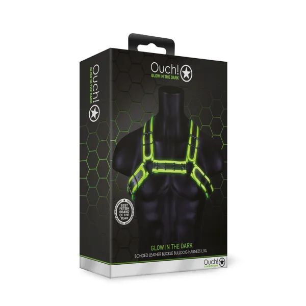 Ouch! Buckle Bulldog Glow in the Dark Black Men's BDSM Harness S/XL