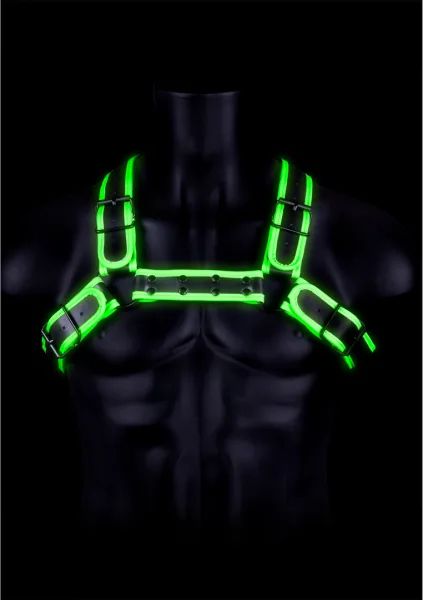 Ouch! Buckle Bulldog Glow in the Dark Black Men's BDSM Harness S/XL