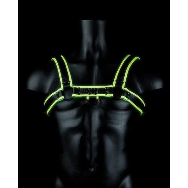 Ouch! Chest Bulldog Glow in the Dark черен мъжки BDSM харнес със светещи зелени детайли S/XL