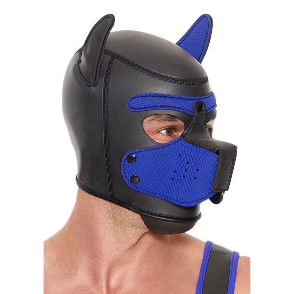 Ouch! Puppy Play Black/Blue Neoprene Puppy Hood with Detachable Muzzle