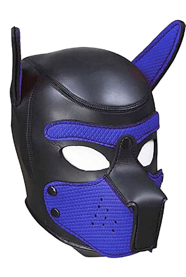 Ouch! Puppy Play Black/Blue Neoprene Puppy Hood with Detachable Muzzle
