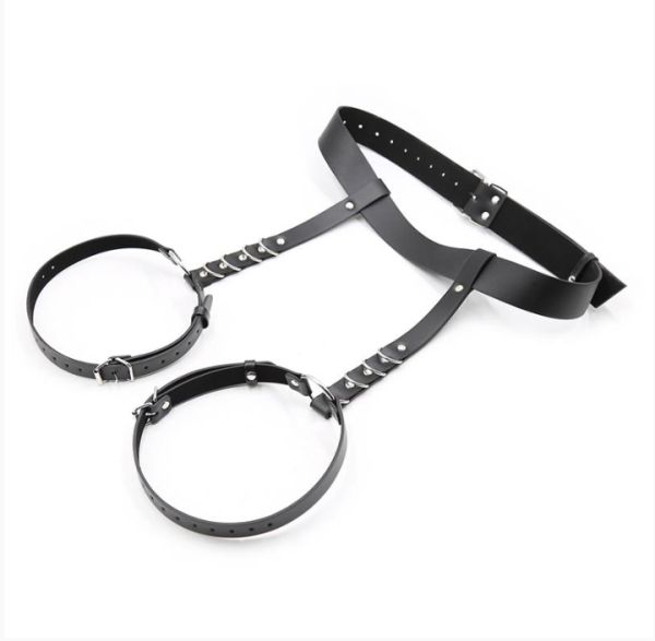 IntoYou BDSM Line Didier черен мъжки BDSM харнес за талия и бедра с метални халки