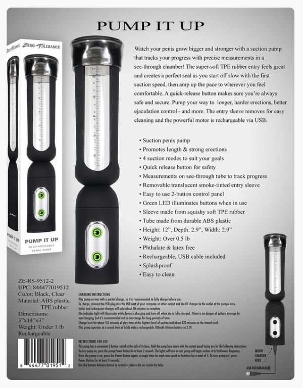 Zero Tolerance Pump It Up автоматична вакуумна помпа за пенис с 4 режима и USB зареждане