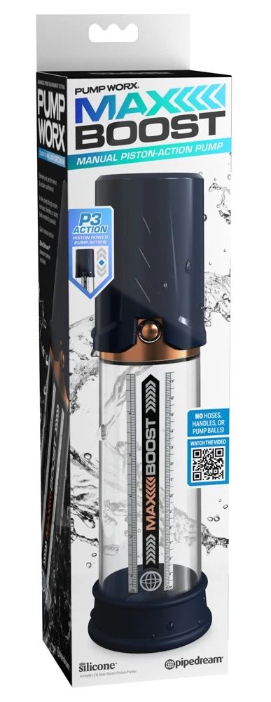Pipedream Pump Worx Max Boost Blue/Clear ръчна вакуумна помпа за пенис с P3 piston-action система