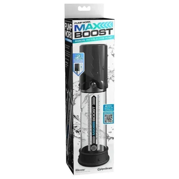 Pipedream Pump Worx Max Boost Black/Clear Manual Piston-Action Vacuum Penis Pump