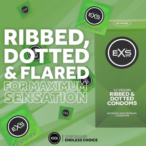 EXS Ribbed & Dotted Textured Natural Latex Condom 56 mm