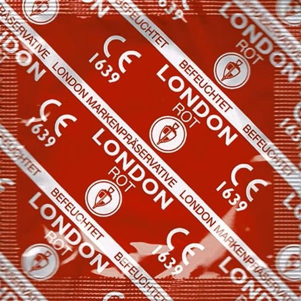 London Rot червени латексови презервативи с вкус на ягода 56 mm – пакет 100 бр.