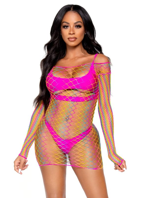 Leg Avenue Pretty in Paradise Rainbow Net Mini Dress