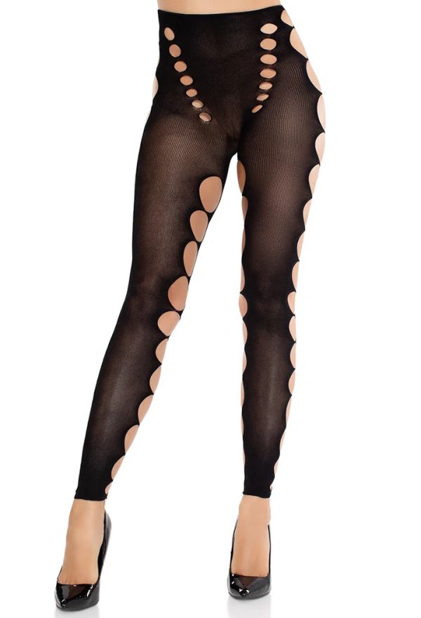 Leg Avenue Maris Black Cut-Out Footless Tights