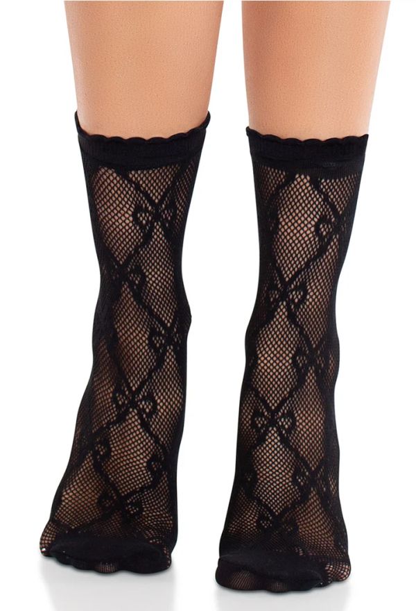 Leg Avenue Bow Babe Black Fishnet Ankle Socks with Bow Design