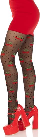 Leg Avenue Cherry Pie черен прозрачен чорапогащник с череши и точки
