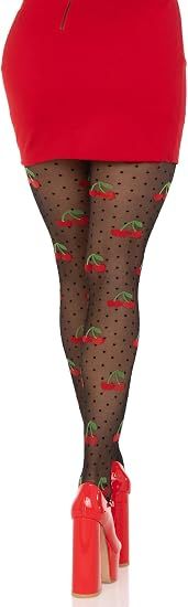Leg Avenue Cherry Pie черен прозрачен чорапогащник с череши и точки
