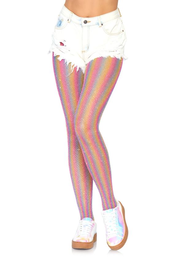 Leg Avenue Nova Rainbow Striped Shimmer Fishnet Tights
