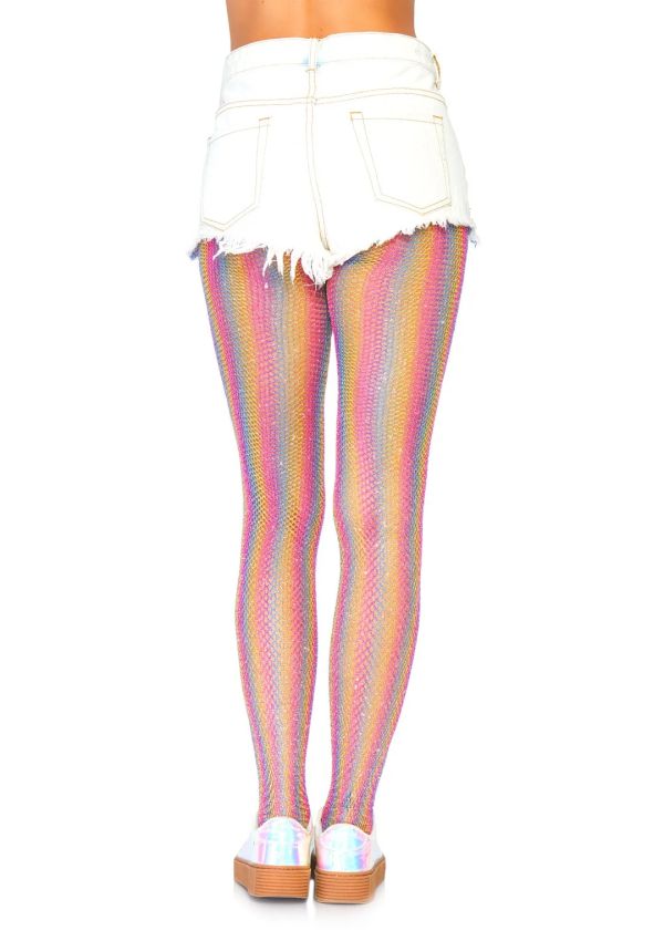 Leg Avenue Nova Rainbow Striped Shimmer Fishnet Tights