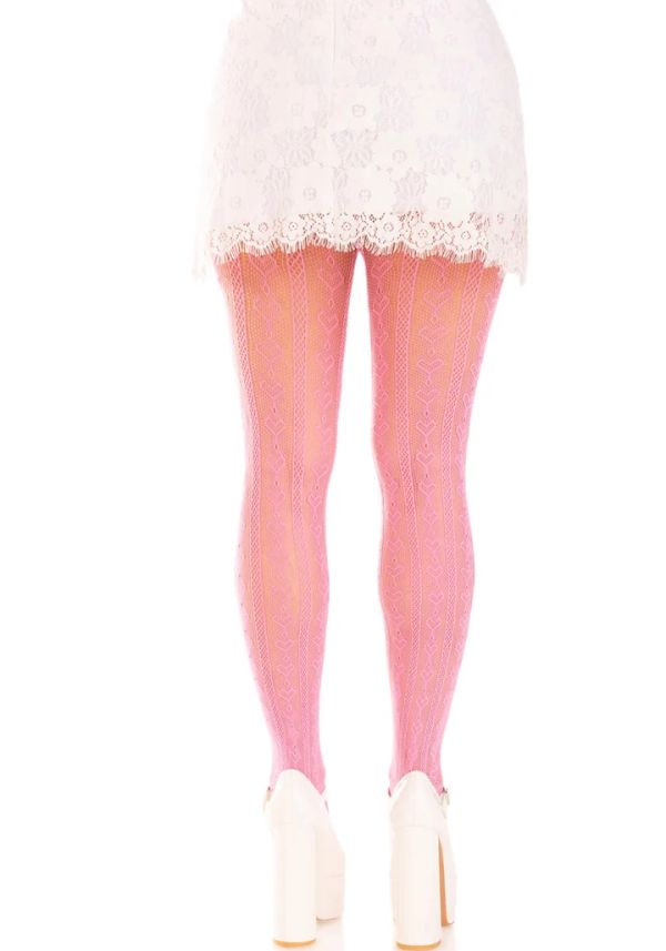 Leg Avenue Sweetheart Pink Net Tights with Red Bows