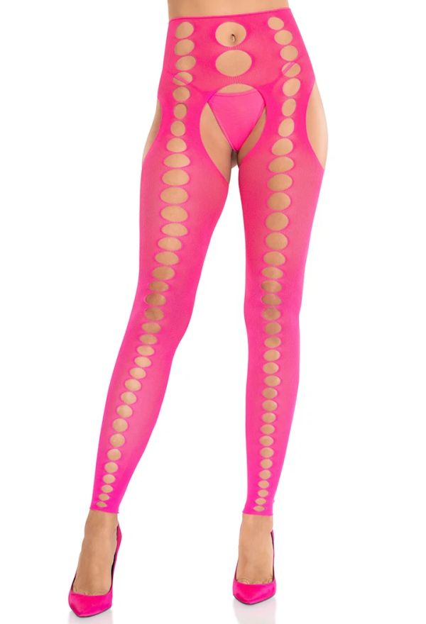 Leg Avenue Bex Neon Pink Cut-Out Footless Tights
