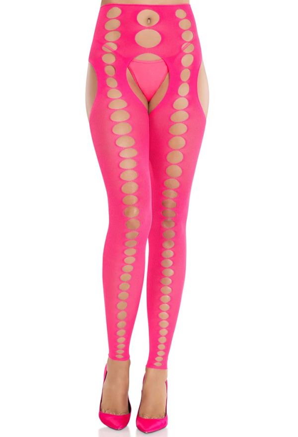 Leg Avenue Bex Neon Pink Cut-Out Footless Tights