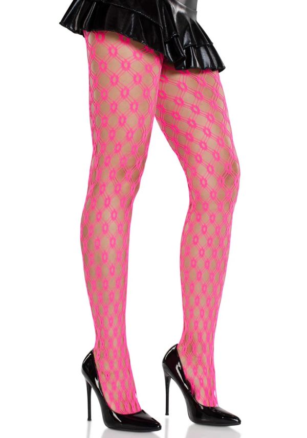 Leg Avenue Lyric Neon Pink Geometric Net Tights