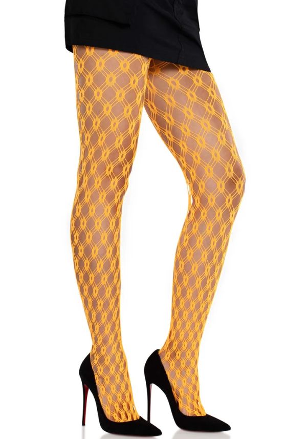 Leg Avenue Lyric Neon Orange Geometric Net Tights