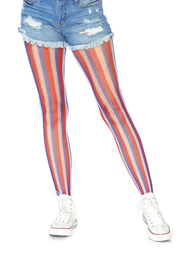Leg Avenue Americana многоцветен мрежест чорапогащник с райета