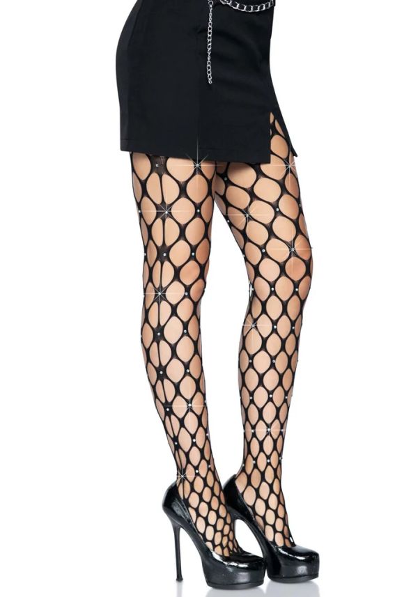 Leg Avenue Loren Black Jumbo Net Tights with Rhinestones