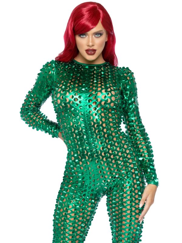 Leg Avenue Green Metallic Laser Cut Catsuit S/M