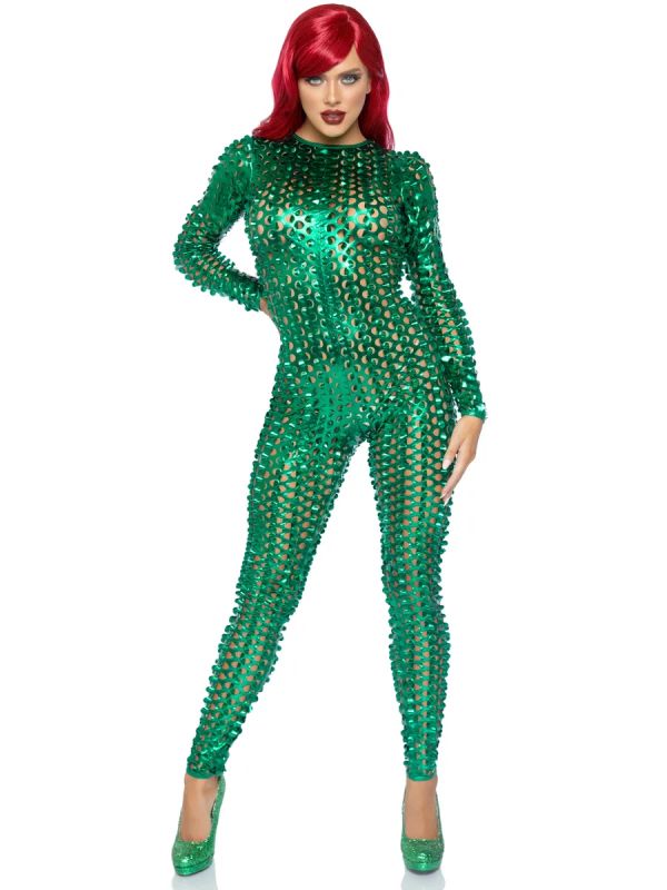 Leg Avenue Green Metallic Laser Cut Catsuit S/M
