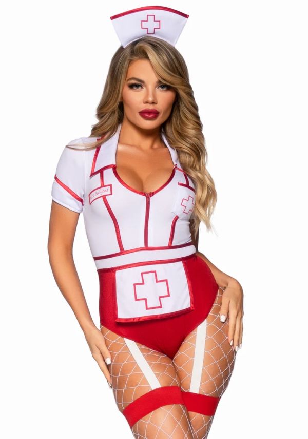 Leg Avenue Nurse Feelgood костюм медицинска сестра с боди и жартиери S/M