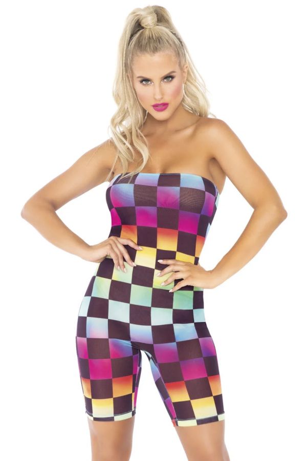 Leg Avenue многоцветен ромпър без презрамки с checkerboard десен S/M