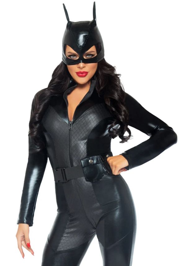 Leg Avenue Captivating Crime Fighter черен костюм супергероиня с гащеризон и маска S/M