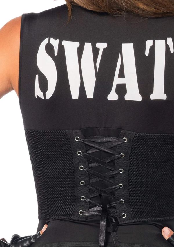 Leg Avenue Deluxe SWAT Commander Black Catsuit Costume with Accessories S/M