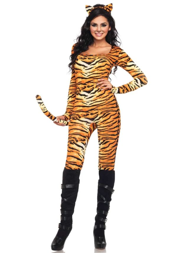 Leg Avenue Wild Tigress Tiger Print Catsuit Costume S/M