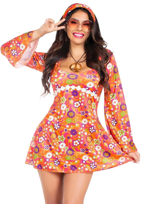 Leg Avenue Hippie Chick Multicolour Hippie Dress Costume with Accessories S/M