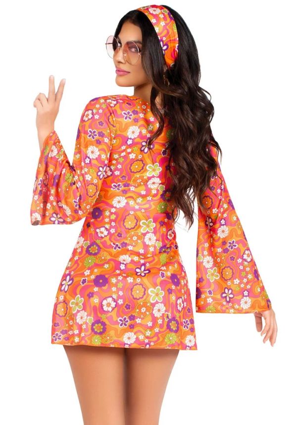 Leg Avenue Hippie Chick Multicolour Hippie Dress Costume with Accessories S/M