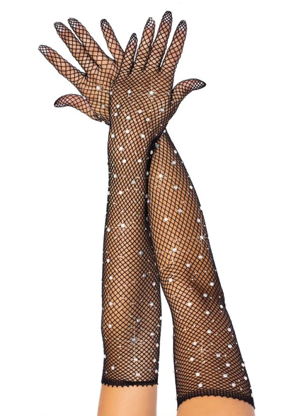 Leg Avenue Black Rhinestone Fishnet Opera Length Gloves
