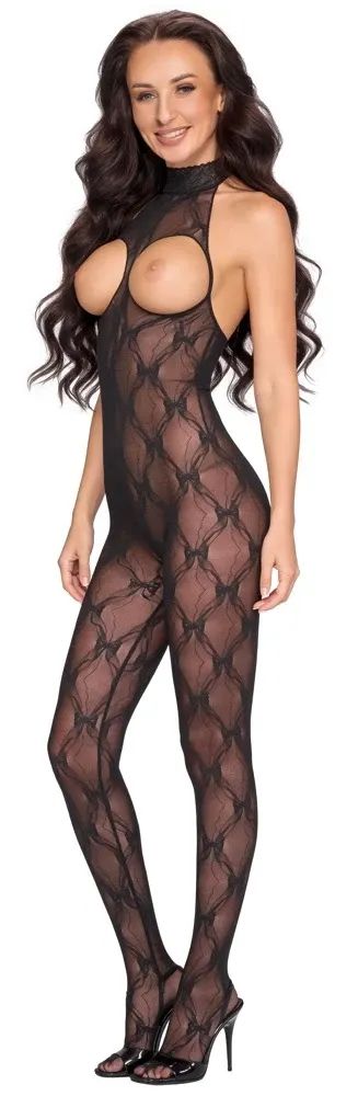 Fantasy by Cottelli Open Cup Crotchless Catsuit – Black S/M