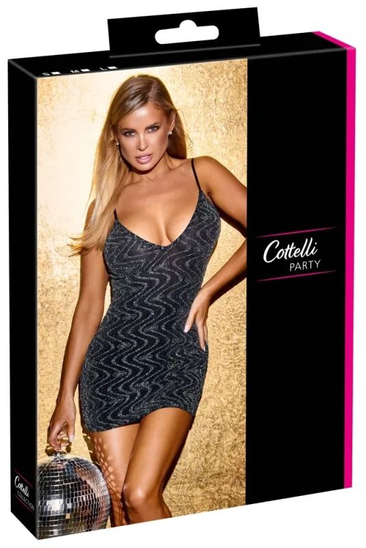 Cottelli PARTY Glitter Mini Dress with Silver Zigzag – Black S/M