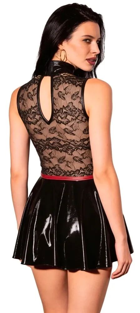 Cottelli PARTY Wetlook мини рокля с дантела и корсетен дизайн – черно/бордо S/M