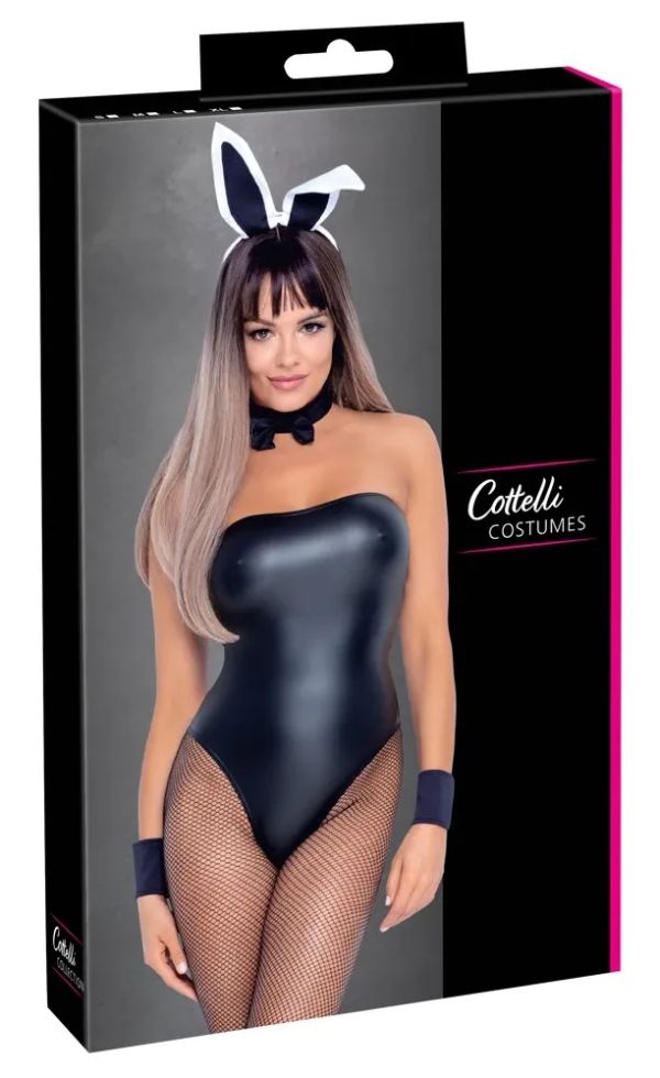 Cottelli COSTUMES 5-Piece Bunny Set with Bodysuit & Bunny Ears – Black S/M