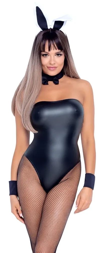 Cottelli COSTUMES 5-Piece Bunny Set with Bodysuit & Bunny Ears – Black S/M