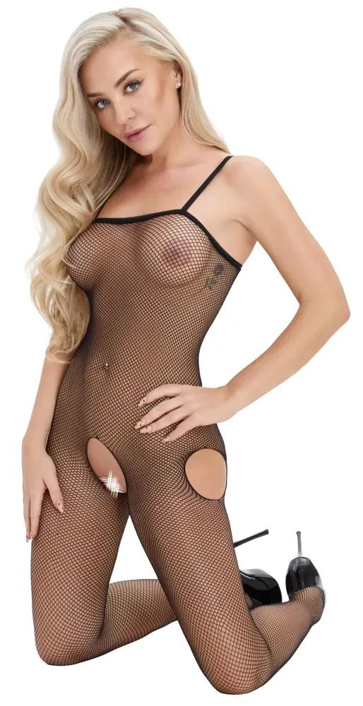 Fantasy by Cottelli мрежест Ouvert Catsuit с cut-out отвори на ханша – черен
