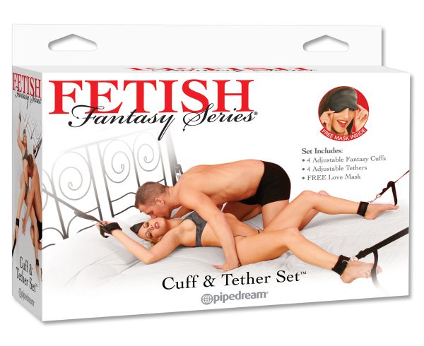 Pipedream Fetish Fantasy Cuff & Tether Set with 4 Cuffs & 4 Tethers – Black