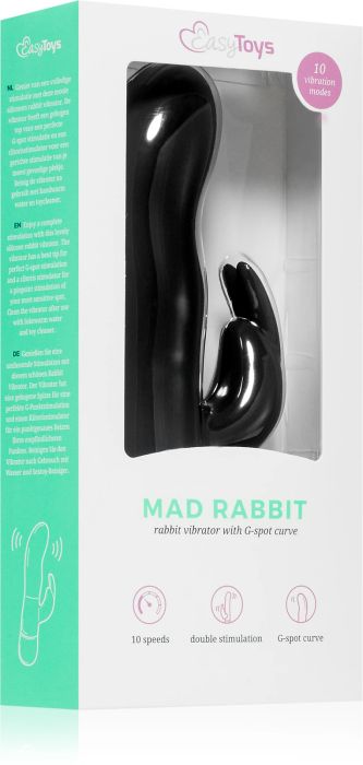 EasyToys Mad Rabbit Black вибратор със стимулиране на клитора, Black, 17 см