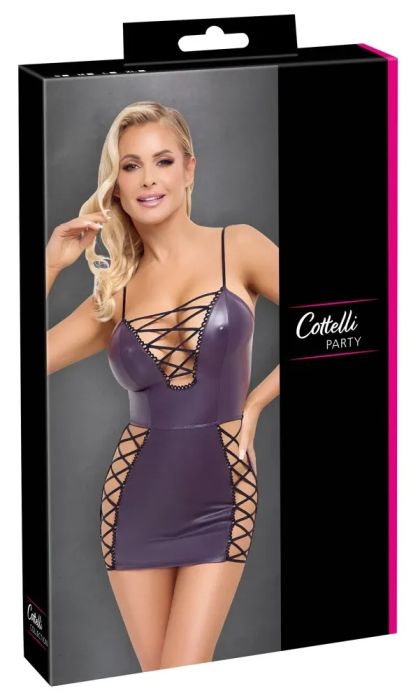 Cottelli PARTY Dark Purple Mini Dress with Decorative Lacing S/M
